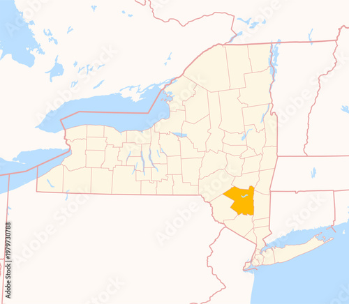 Map of the County Ulster (New York, US) showing the Federal State with the highlighted County