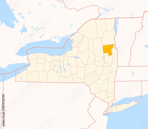 Map of the County Warren (New York, US) showing the Federal State with the highlighted County