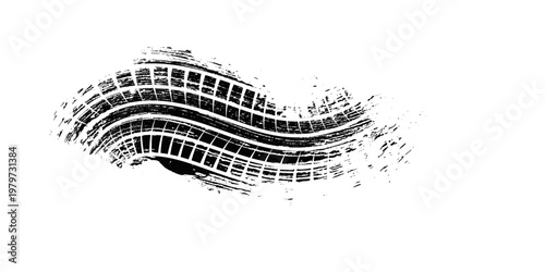 Grunge tire track, wheel braking marks. Truck, car or motorcycle tread pattern silhouette. vector