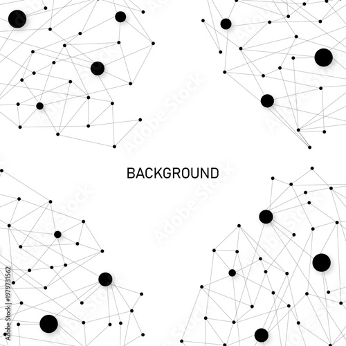 Abstract digital network connection background with dots and lines, Modern minimalist plexus technology vector background for corporate design, Global communication connectivity concept with black nod