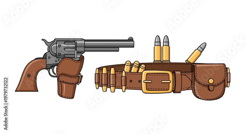 Brown leather gun holster with revolver.