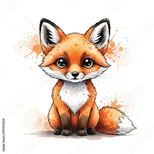 Cute Cartoon Fox Sitting Alone 1.