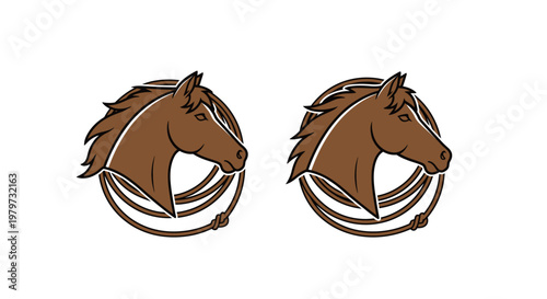 Brown Horse Heads in Circle Logo.