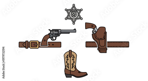 Western Cowboy Gun Holster Boots Badge.