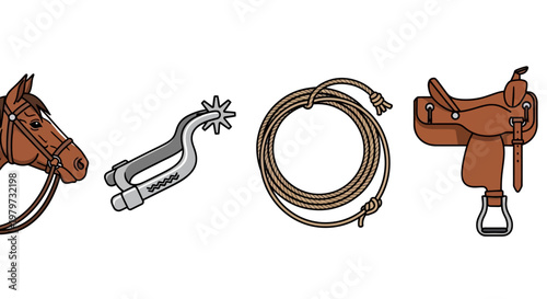 Western saddle and horse rodeo equipment.