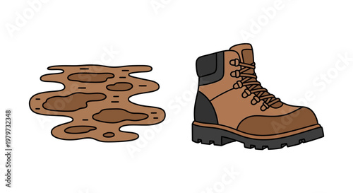 Brown Leather Hiking Boot Mud.