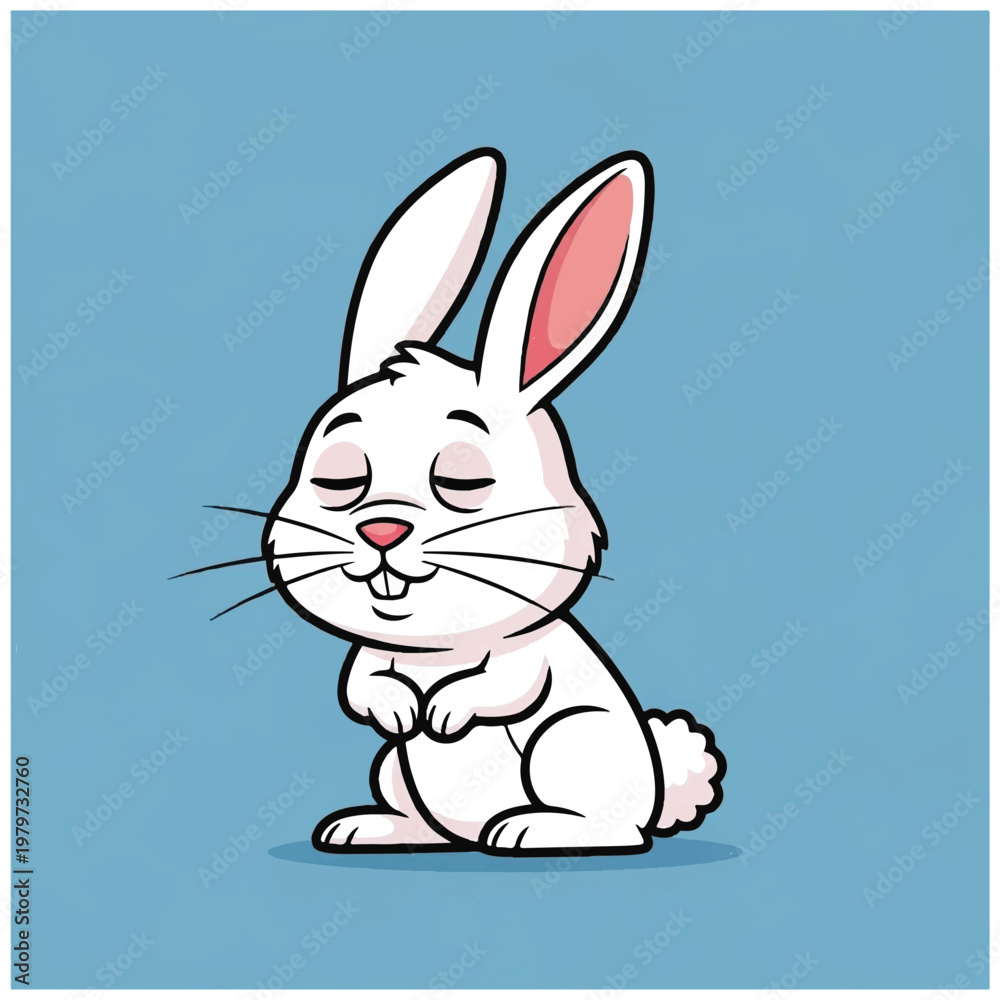 Fototapeta premium Cute Cartoon White Rabbit Smiling.