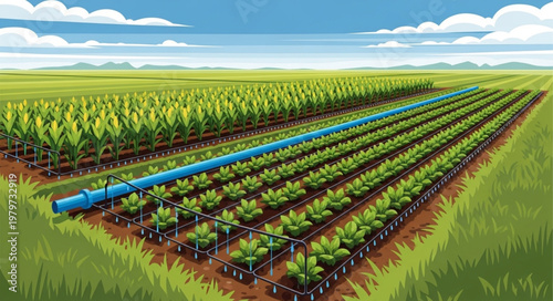 Irrigation system in a green farm.