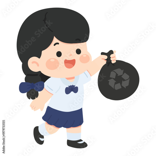 Girl holding recycling bag for eco friendly lifestyle