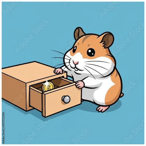 Cute hamster with open drawer.