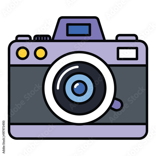 Colorful cartoon illustration of a single camera  photo device icon