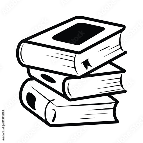 Stack of three black and white books with a bookmark