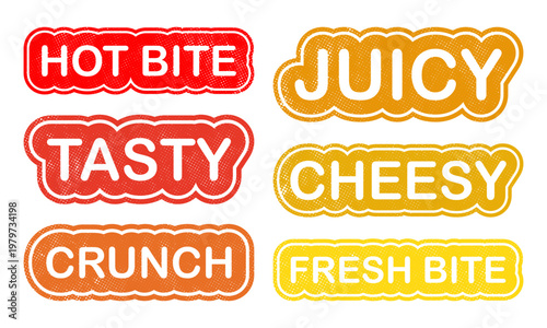Collection of food related words in red and yellow textured banners