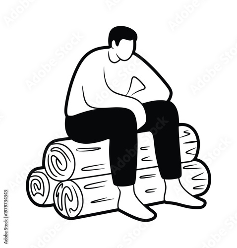 Stylized of a Person Sitting on Stacked Logs