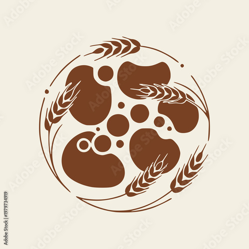 Sourdough Starter Culture Themed Vector Illustration: Rustic Hand Drawn style Abstract Fermentation Art Logo Icon, Wheat and Yeast Bubble Line Art, Artisan Bakery Bread Graphic Design Element
