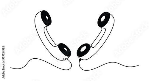 Two retro telephone receivers facing each other on a white background, minimalist line