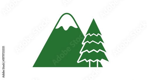 Green mountain and tree logo symbol.