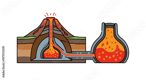 Volcano Eruption with Lava Flow Diagram.