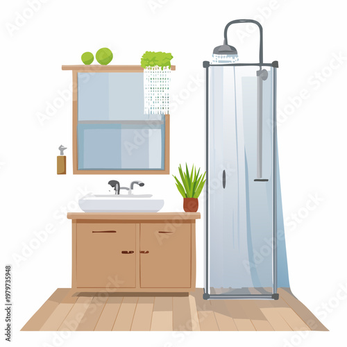 Cozy bathroom interior design with shower and vanity, modern and fresh aesthetic