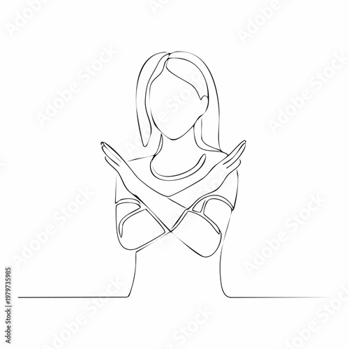 Woman making stop gesture with crossed arms.