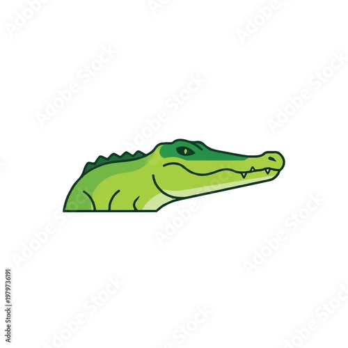 Green cartoon alligator head side view.