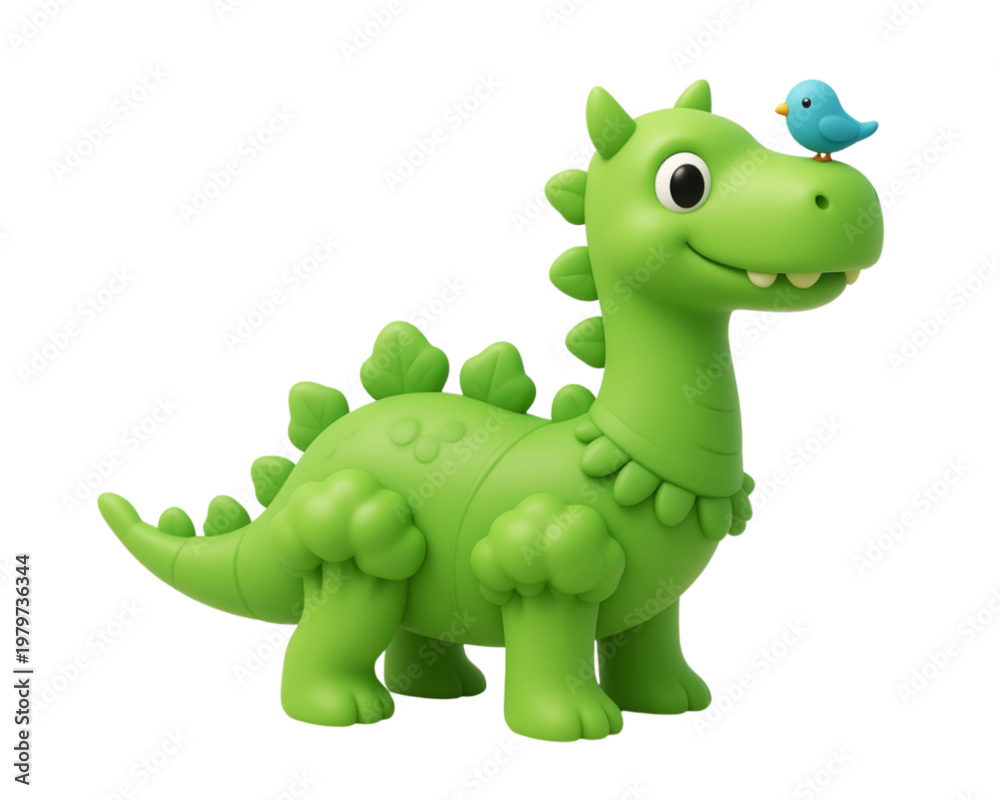 Fototapeta premium A 3D cartoon image of a long-necked dinosaur with a body resembling a bright green, appetizing broccoli.