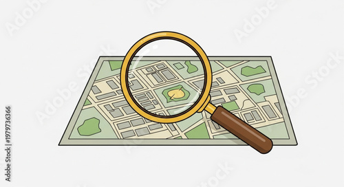 Magnifying glass over a map illustration.