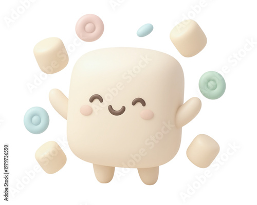 A cute 3d illustration of a pink plasticine man with a smile and a cigarette standing next to a woman by a piggy bank toy to save money and business currency
