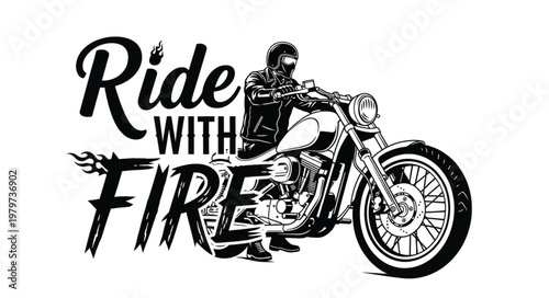 Man riding a motorcycle with fire graphic.