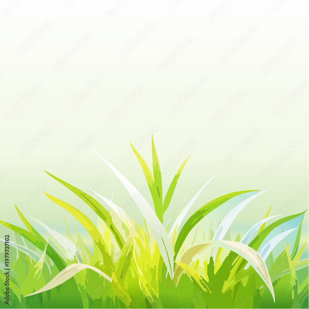 Fototapeta premium Vibrant Green Grass Field Watercolor Illustration with Soft Gradient Background for Natural Themes