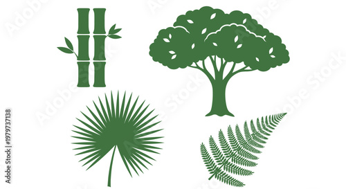 Green plants and trees icons set.