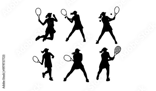 Dynamic Female Tennis Silhouette Collection in Circular Layout for Sports and Athletic Design