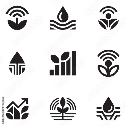 Collection of eco friendly and technology icons in black
