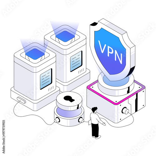 isometric design illustration of VPN hosting 