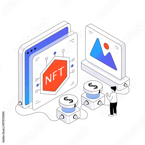 A colored design illustration of non fungible token 