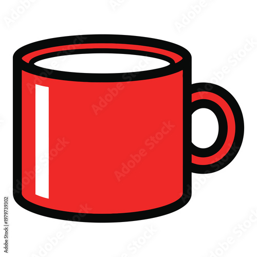 Red coffee mug with handle on right side  simple illustration icon