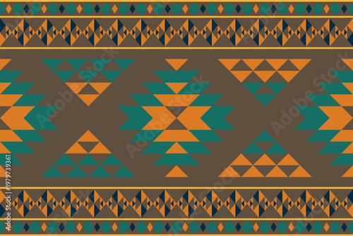 Flat design Native American pattern on brown background , geometric ethnic seamless pattern colorful use for fabric, textile, clothing, carpet, wallpaper, tapestry wall hangings, decoration 