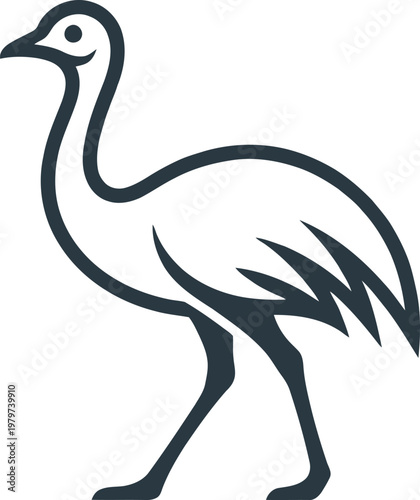 Australian emu walking in simple dark grey outline vector can Editable
