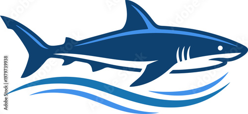 Blue shark gliding over stylized ocean waves vector can Editable