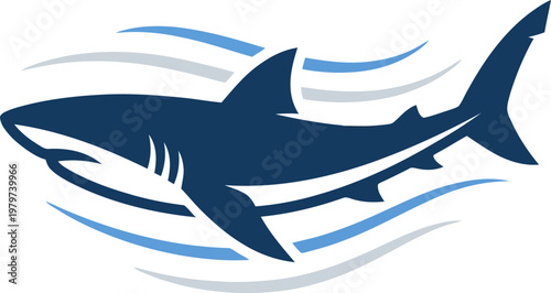 Blue shark gliding through stylized ocean waves vector can Editable