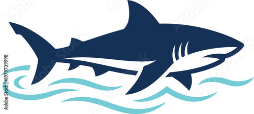 Blue shark swimming above stylized ocean waves vector can Editable