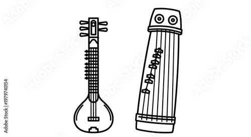 Sitar and Harmonium Musical Instruments.