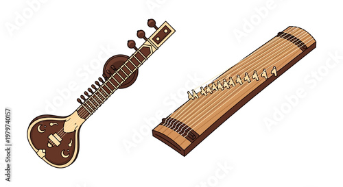 Traditional Indian stringed musical instruments.