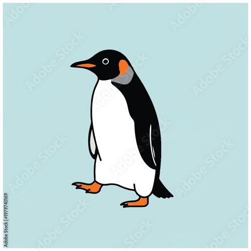 Penguin standing alone in profile view.