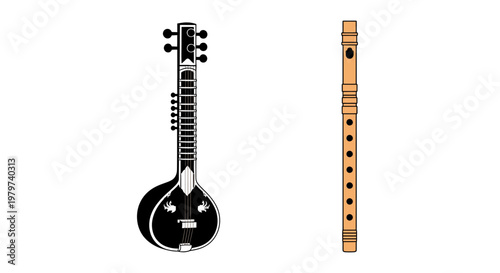 Traditional Indian Musical Instruments Displayed.