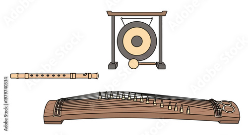 Musical Instruments Gong Flute Harp.