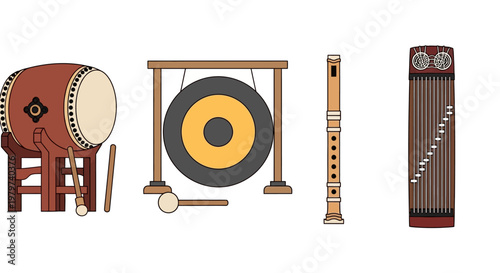 Musical instruments on display together.