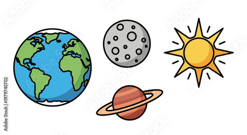 Planets and Sun in Space.