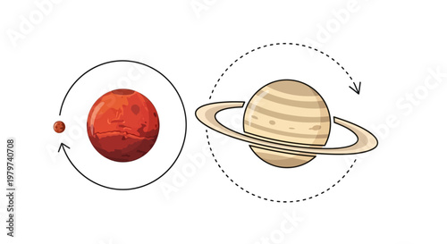 Planets and Moons in Space Orbit.