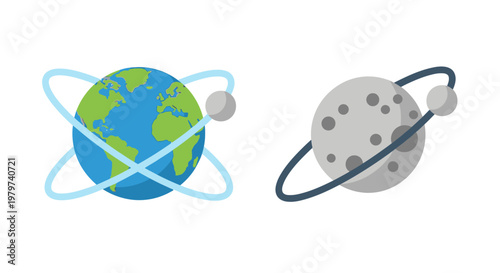 Earth and Moon in Space Orbit.